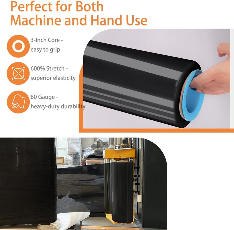 Adaym Store ​ 18" x 1500' Stretch/Shrink Wrap Roll - Plastic Wrap for Moving, Heavy Duty 80 Gauge, 600% Stretch for Packing, Pallets, Shipping&Furniture Protection​ with Handles - Image 4